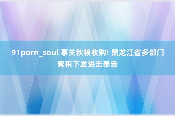 91porn_soul 事关秋粮收购! 黑龙江省多部门聚积下发进击奉告